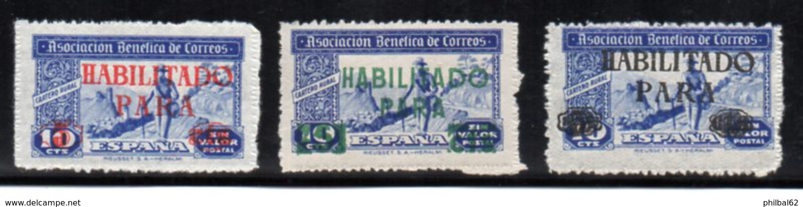 Lot De 3 Vignettes Espagne 1946, Association Au Bénéfice De La Poste. Surcharge Habilitado Para. - Erinnophilie