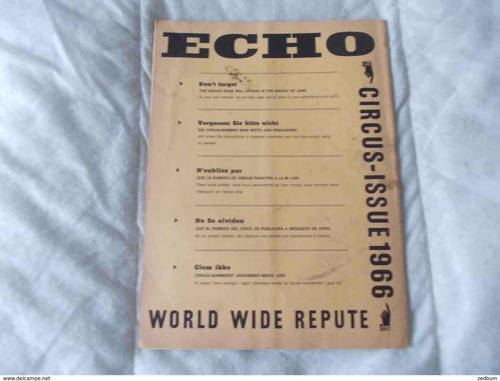 ECHO LTD Professional Circus And Variety Journal Independent International N° 291 May 1966 - Divertissement