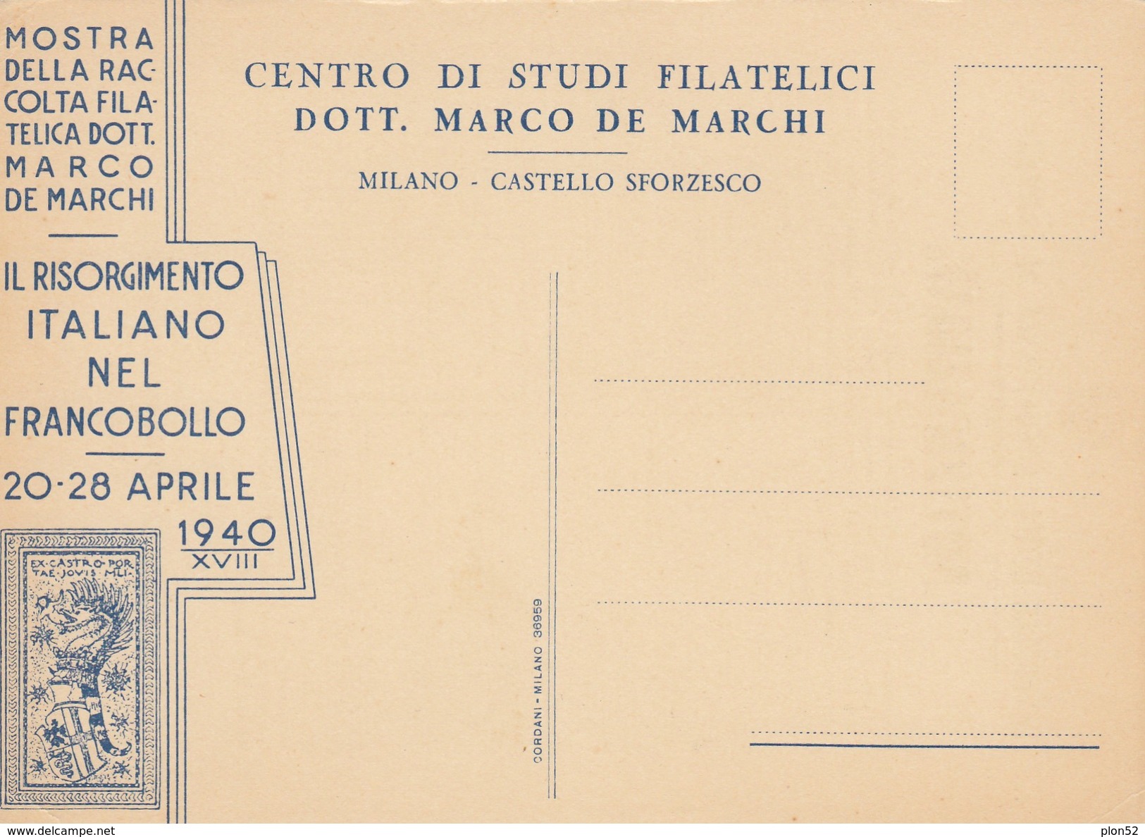 10872-MOSTRA "IL RISORGIMENTO ITALIANO NEL FRANCOBOLLO"-MILANO-1940-FG - Manifestazioni