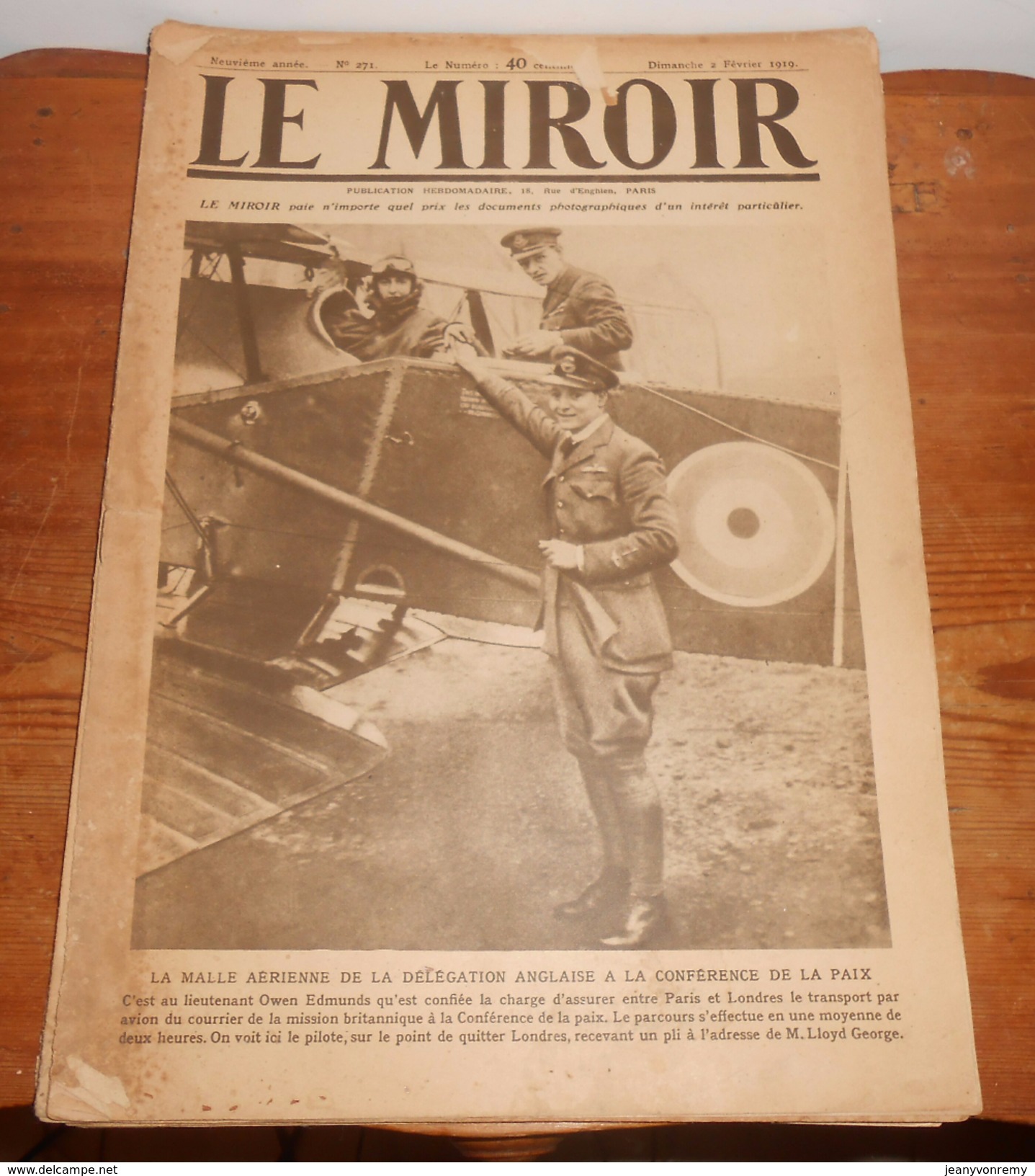 LE MIROIR.  N° 271. 2 Février 1919. LA MALLE AÉRIENNE DE LA DÉLÉGATION ANGLAISE A LA CONFÉRENCE DE LA PAIX - 1900 - 1949