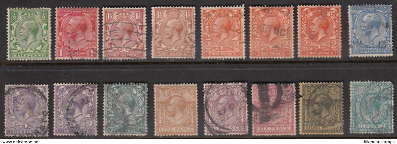 Great Britain 1912-13 Cancelled, Sc# 159-167,169-171 (incl 161a,162a,162b,164a,167a) (16 Values) - Oblitérés