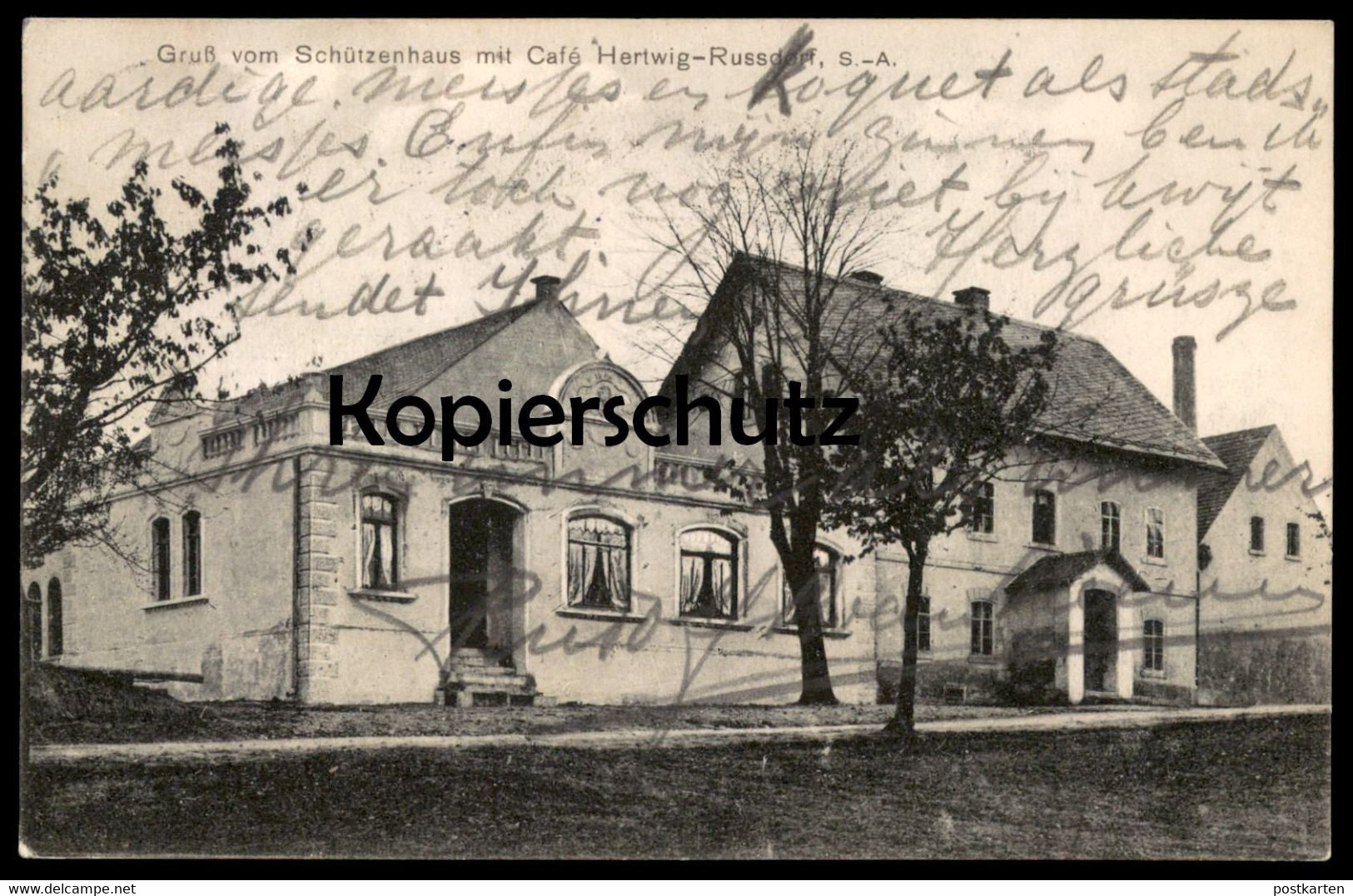 ALTE POSTKARTE GRUSS VOM SCHÜTZENHAUS MIT CAFÉ HERTWIG RUSSDORF LIMBACH OBERFROHNA Ansichtskarte Postcard Cpa - Limbach-Oberfrohna