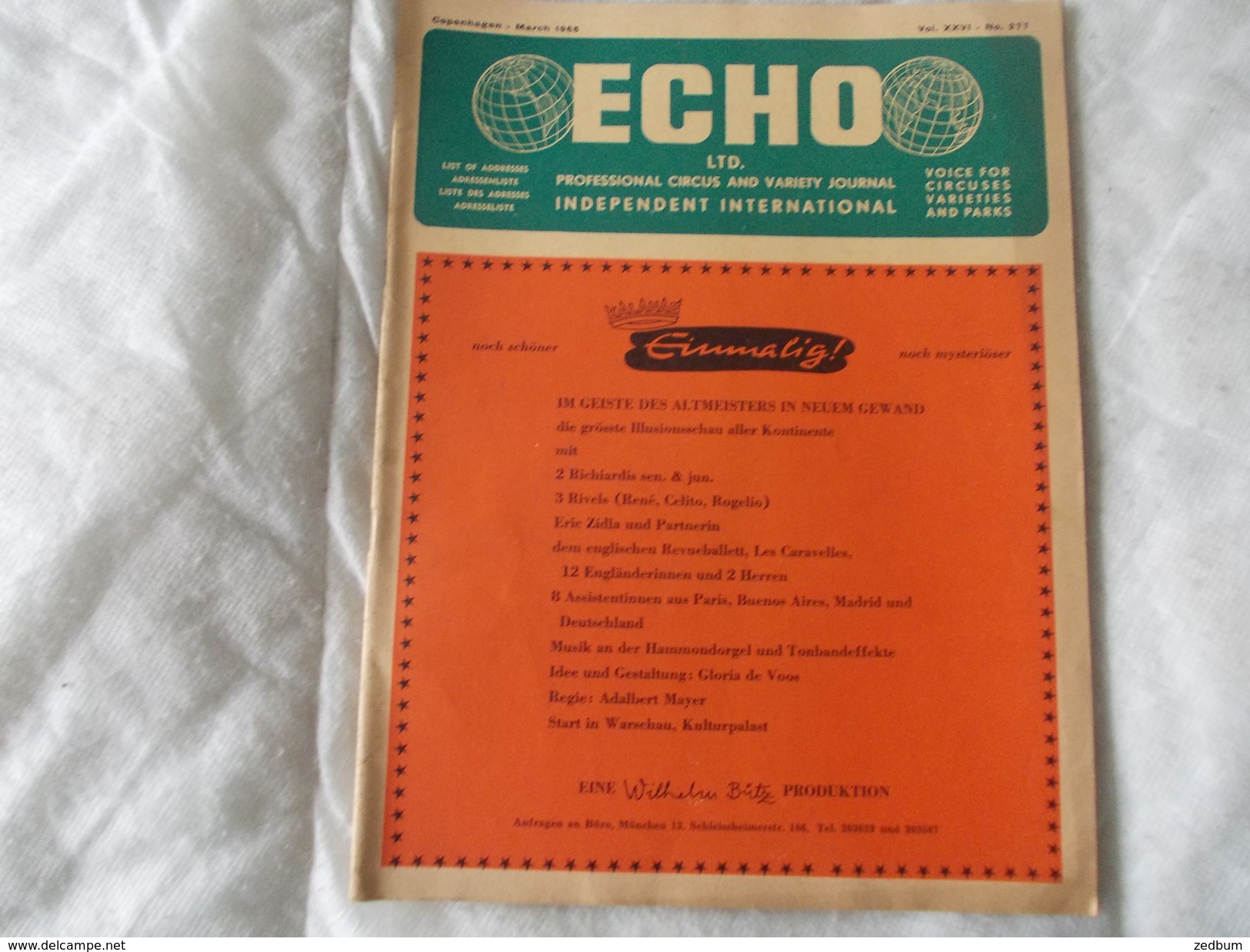 ECHO LTD Professional Circus And Variety Journal Independent International N° 277 March 1965 - Divertissement