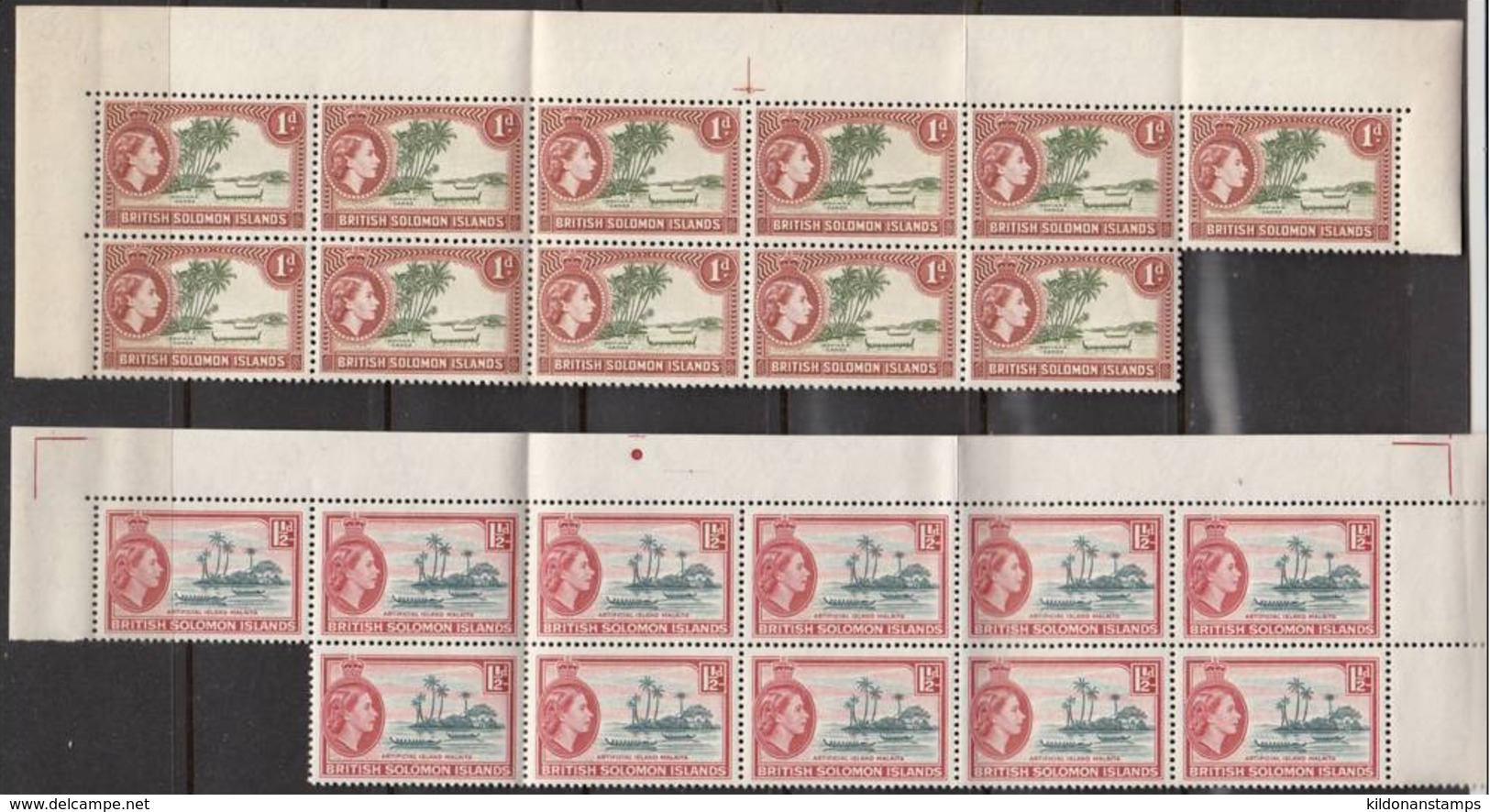 British Solomon Islands 1956-60, Mint No Hinge, Corner Strips, Sc# 90-93, SG 83-85,87 - British Solomon Islands (...-1978)