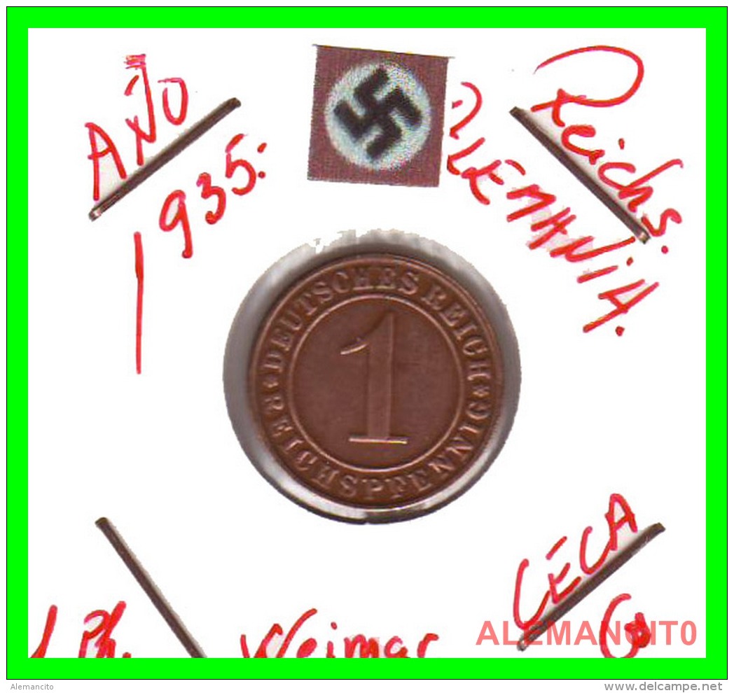 GERMANY  -   MONEDA  DE  1- REICHSPFENNIG  AÑO 1935.G  Bronze - 1 Rentenpfennig & 1 Reichspfennig