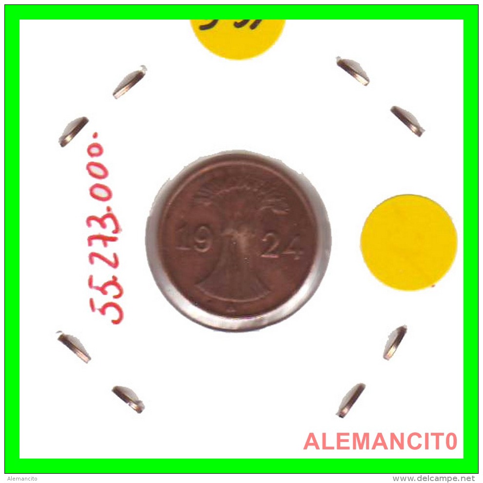 GERMANY  -   MONEDA  DE  1- REICHSPFENNIG  AÑO 1924 A   Bronze - 1 Rentenpfennig & 1 Reichspfennig