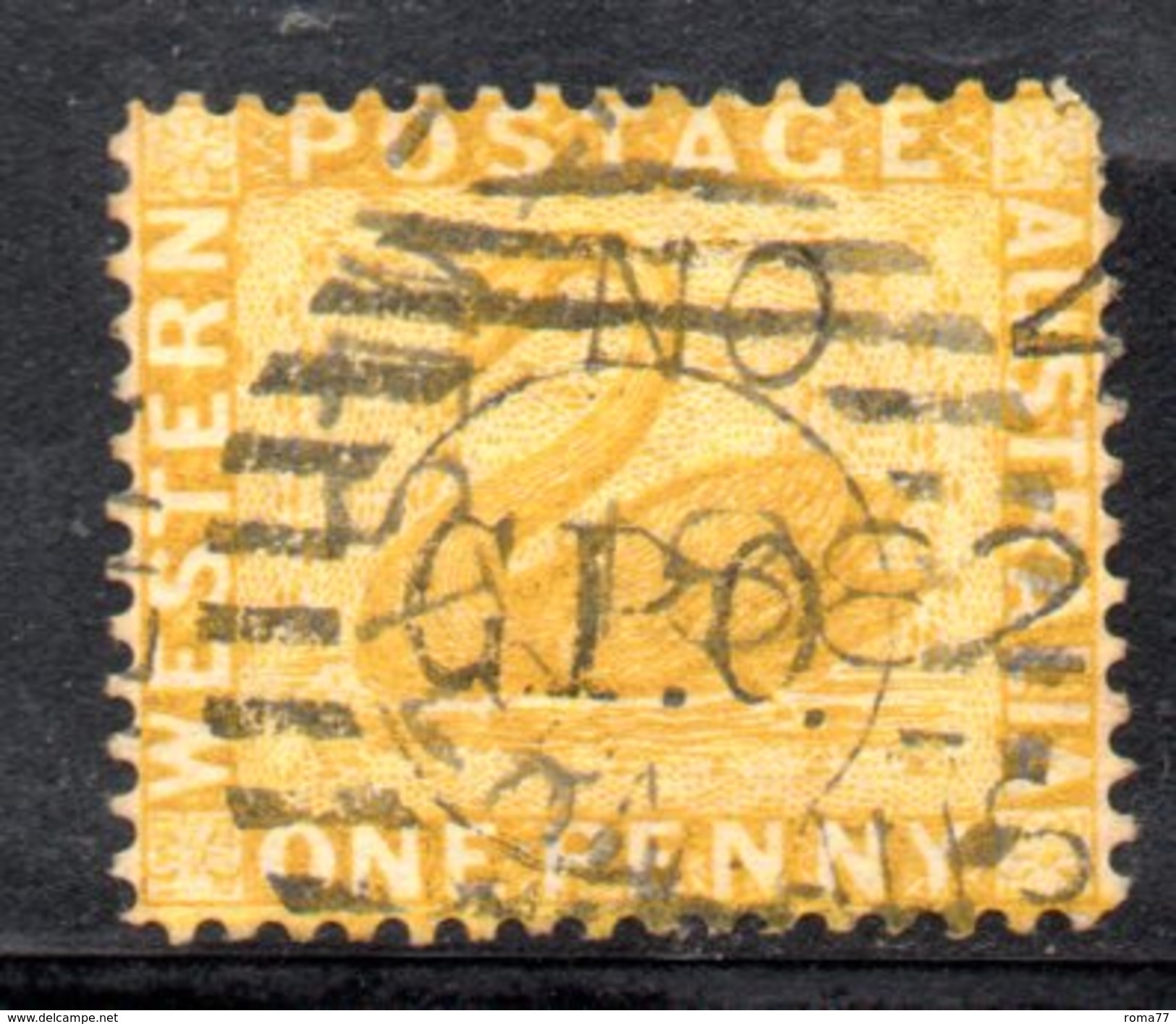 R915 - WESTERN AUSTRALIA  , 1penny Giallo Usato. Dent 14 - Used Stamps