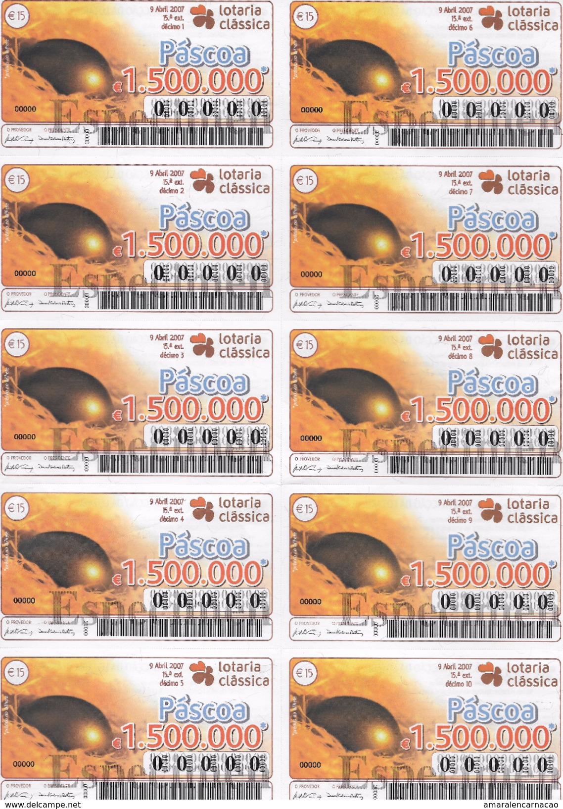 BILLETS DE LOTERIE - LOTTERY TICKETS - PORTUGAL - 2007 - PÂQUES - ESPECIMEN - RARE - Altri & Non Classificati