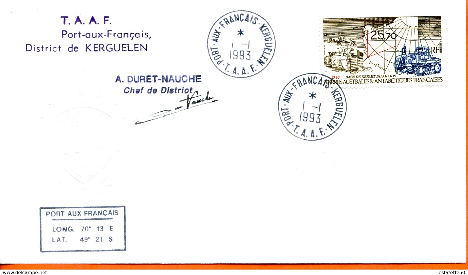 TAAF ; 1993;enveloppe ; Kerguelen; - Autres & Non Classés