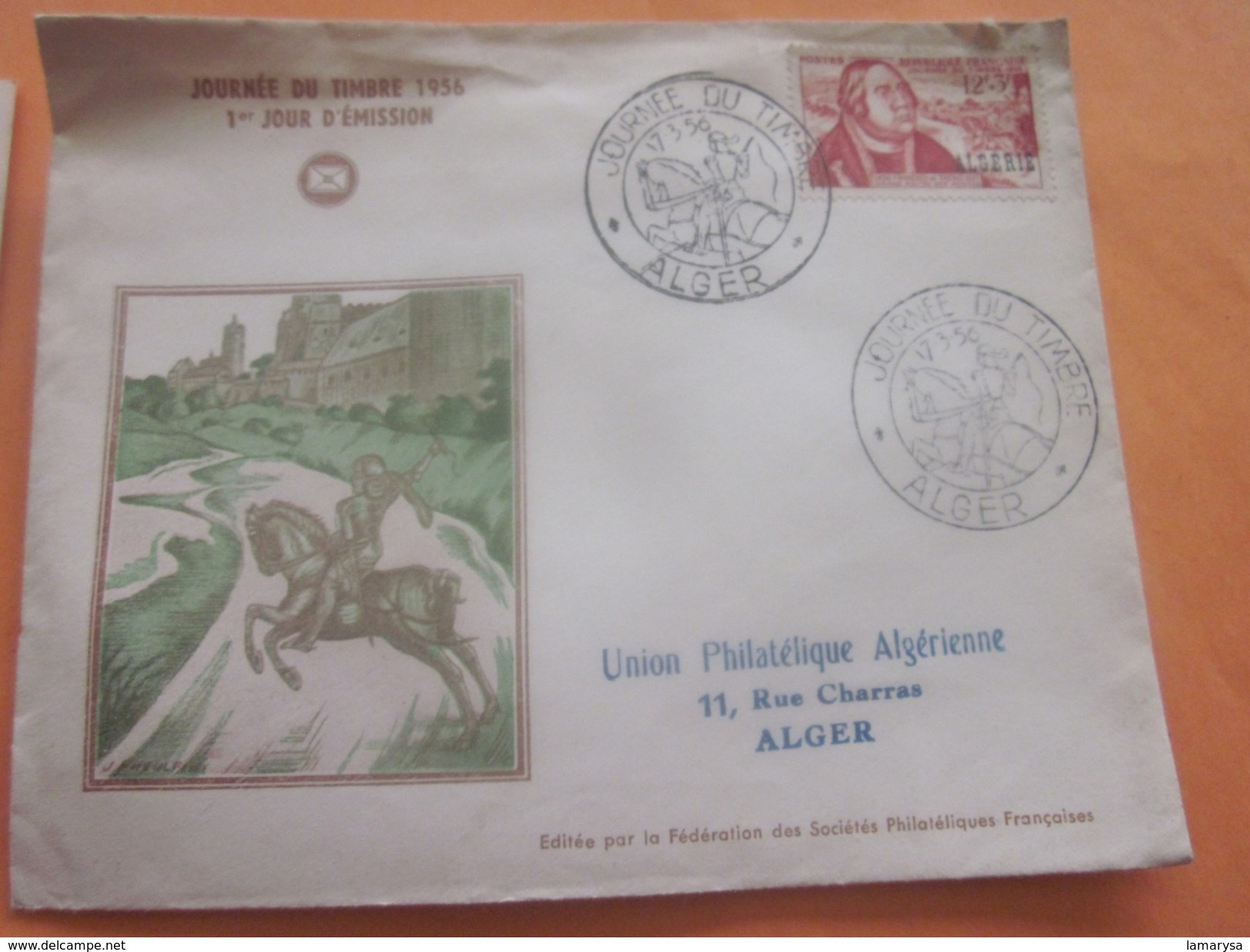 1956-ALGER Journée Du Timbre Ex-colonie Française Algérie Lettre & Carte FDC 1er Jour émission Timbre Collection - FDC