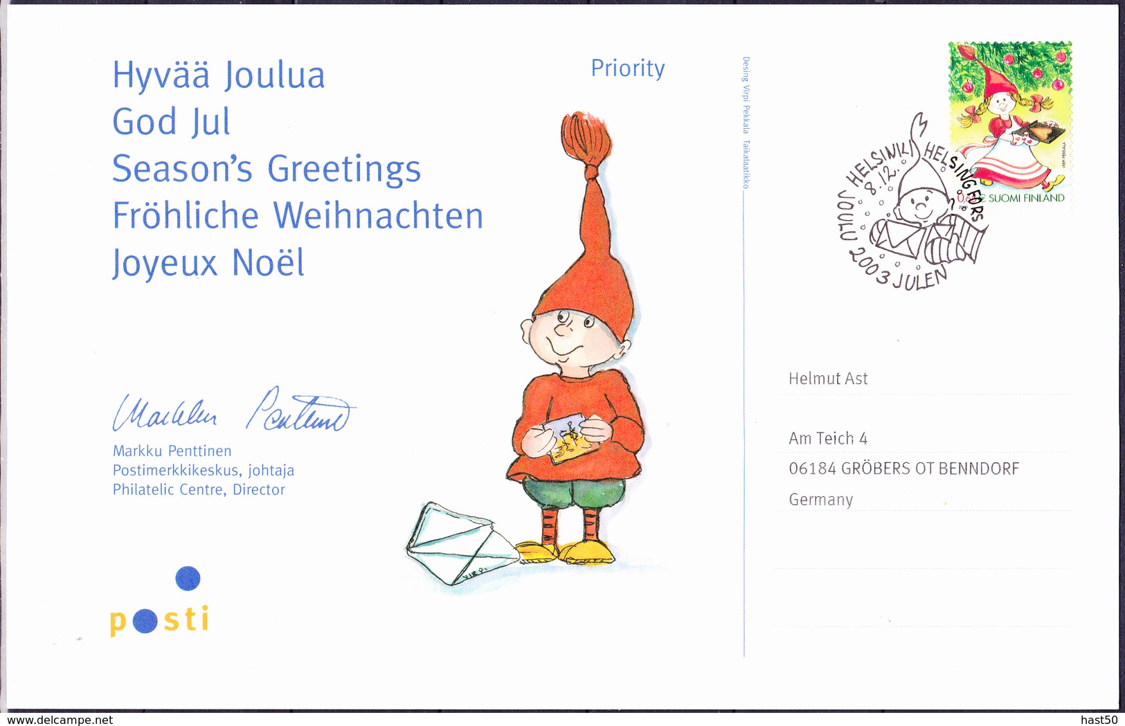 Finnland Finland Finlande - Weihnachtskarte (MiNr: 1676/7) - 2003  !!lesen/read/lire!! - Covers & Documents
