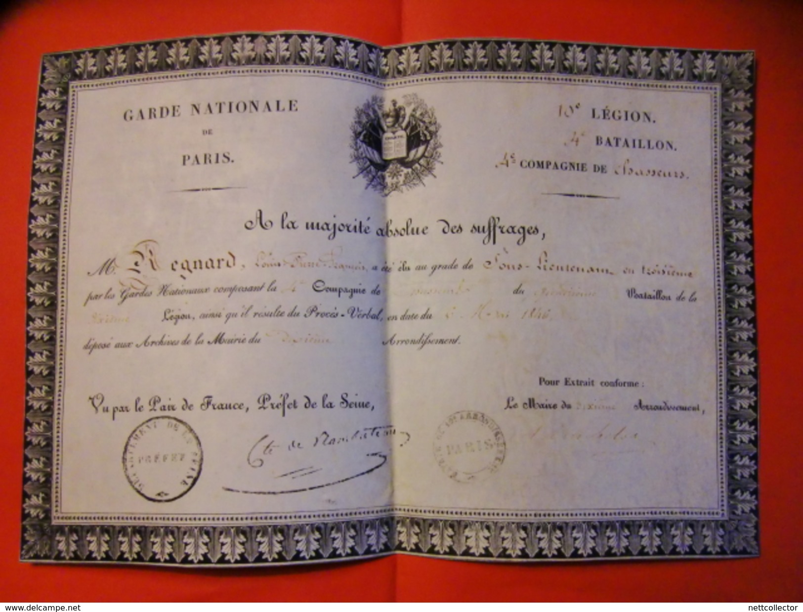 DOCUMENT 1846 GARDE NATIONAL DE PARIS / COMPAGNIE DE CHASSEURS - Marques D'armée (avant 1900)