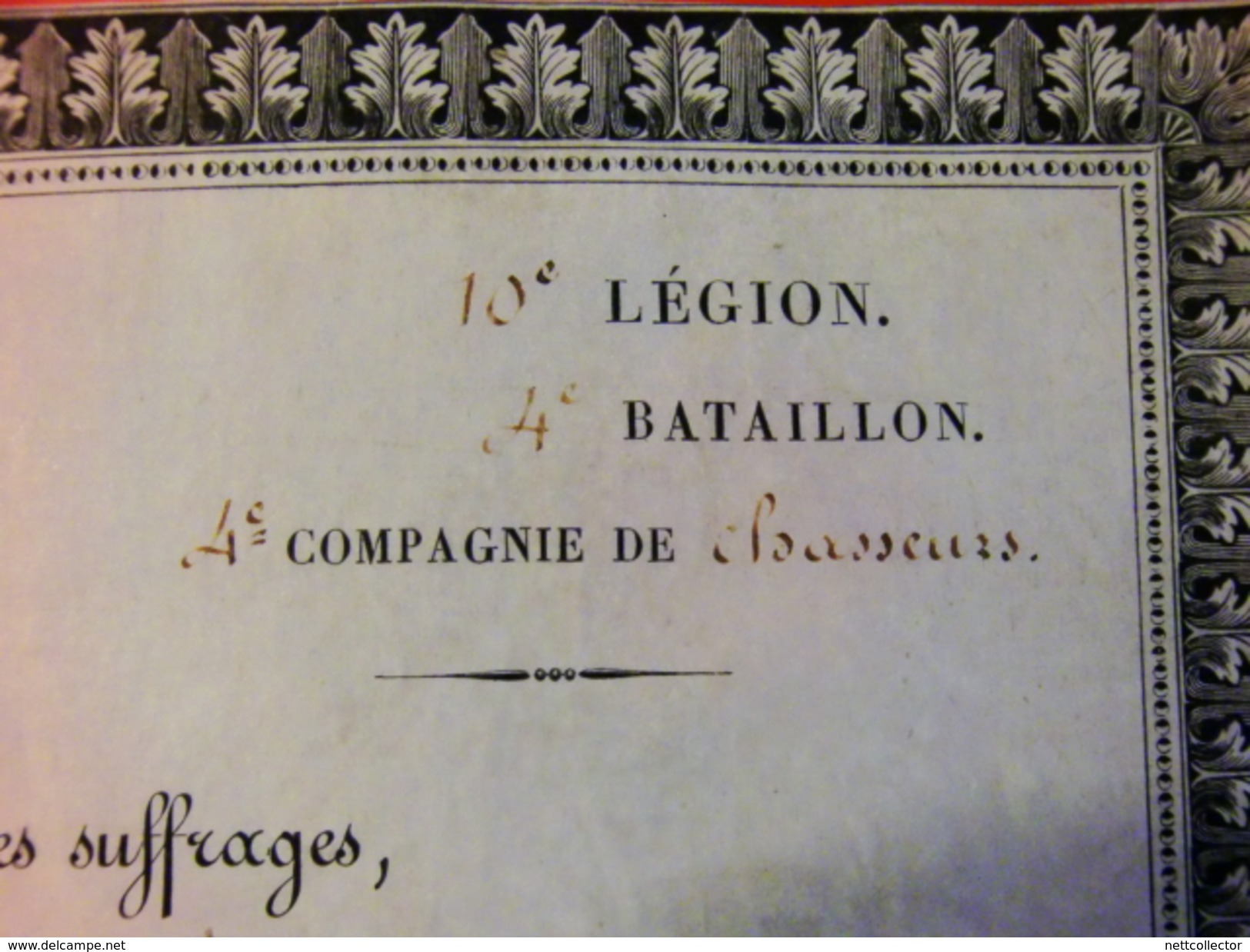 DOCUMENT 1846 GARDE NATIONAL DE PARIS / COMPAGNIE DE CHASSEURS - Bolli Militari (ante 1900)