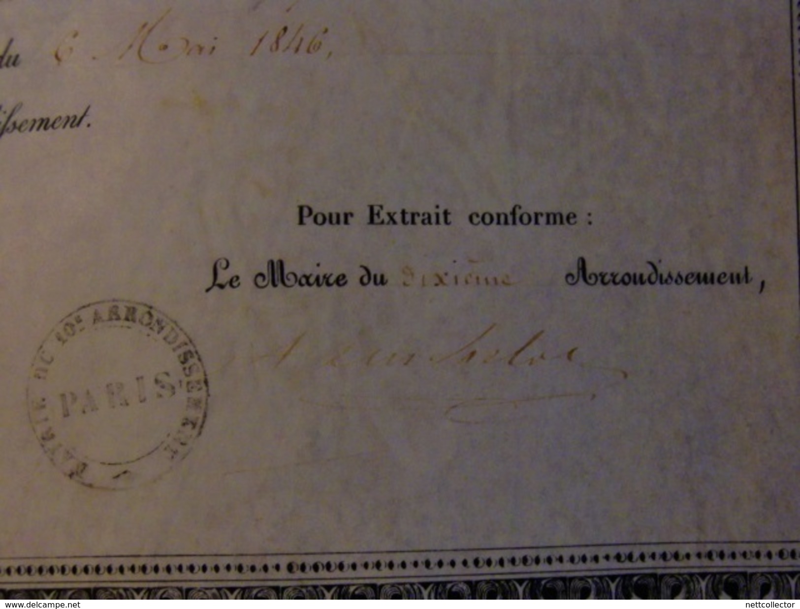 DOCUMENT 1846 GARDE NATIONAL DE PARIS / COMPAGNIE DE CHASSEURS