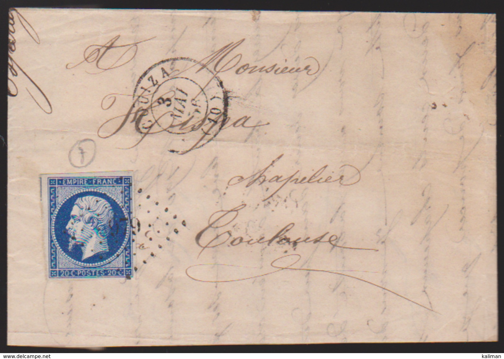 France - LaC N° 14 Bleu Noir Obl. 1856 (Espéraza) Couiza PC 979 Pour Toulouse - 1849-1876: Classic Period