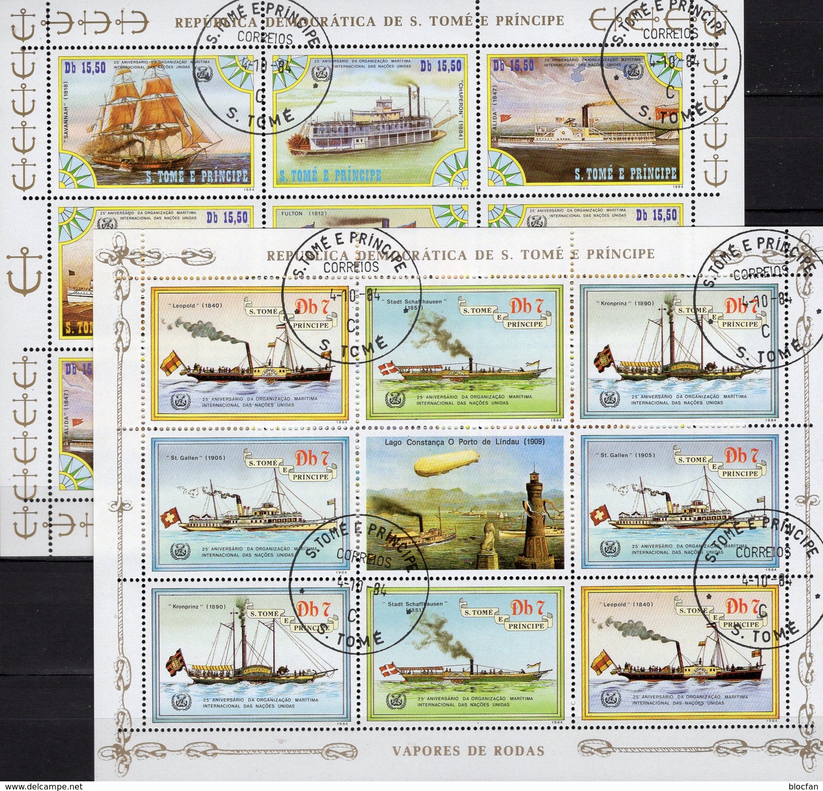 3+5 Schiffe 1984 St.Thomas-Insel 912/5+920/3 KB O 40&euro; Kreuz-Schiff Alida Dampfer Blocs Ships Sheetlets Bf Sao Tome - Sao Tome And Principe