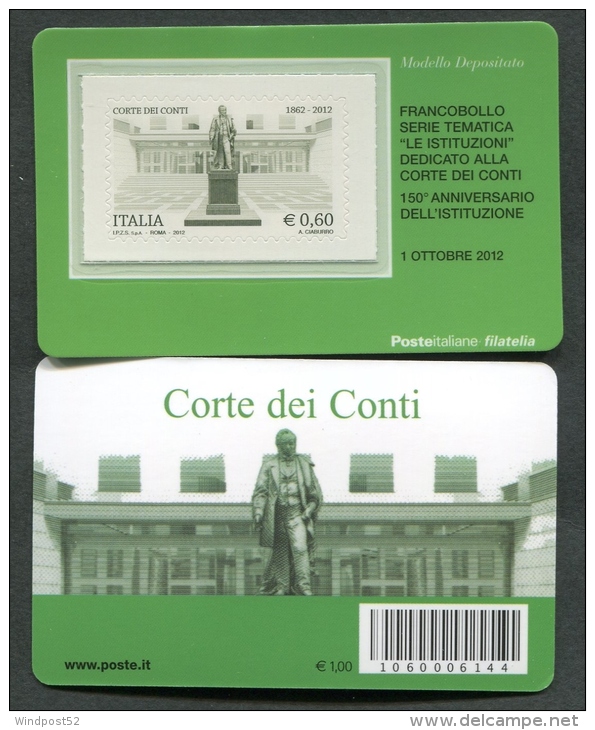 ITALIA TESSERA FILATELICA 2012 - ANNIVERSARIO DELL'ISTITUZIONE CORTE DEI CONTI - 378 - Cartes Philatéliques