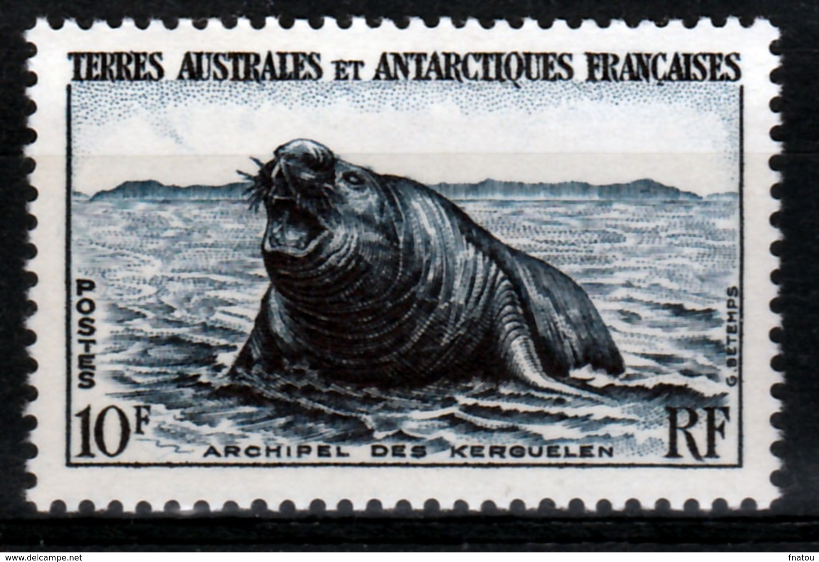 French Antarctic (FSAT), Elephant Seal, Kerguelen Islands, 10f, 1956, MNH VF - Unused Stamps