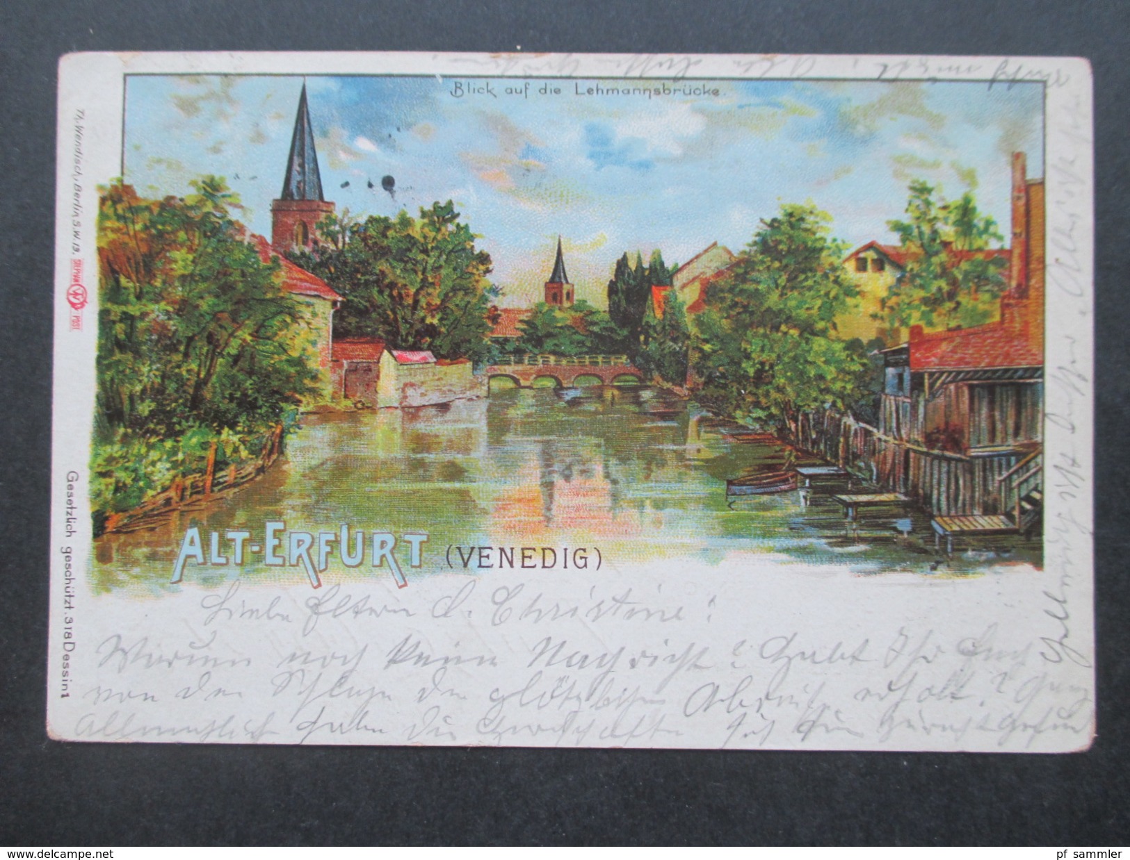 AK 1899 Alt Erfurt (Venedig) Blick Auf Die Lehmannsbrücke. Th. Wendisch, Berlin - Erfurt