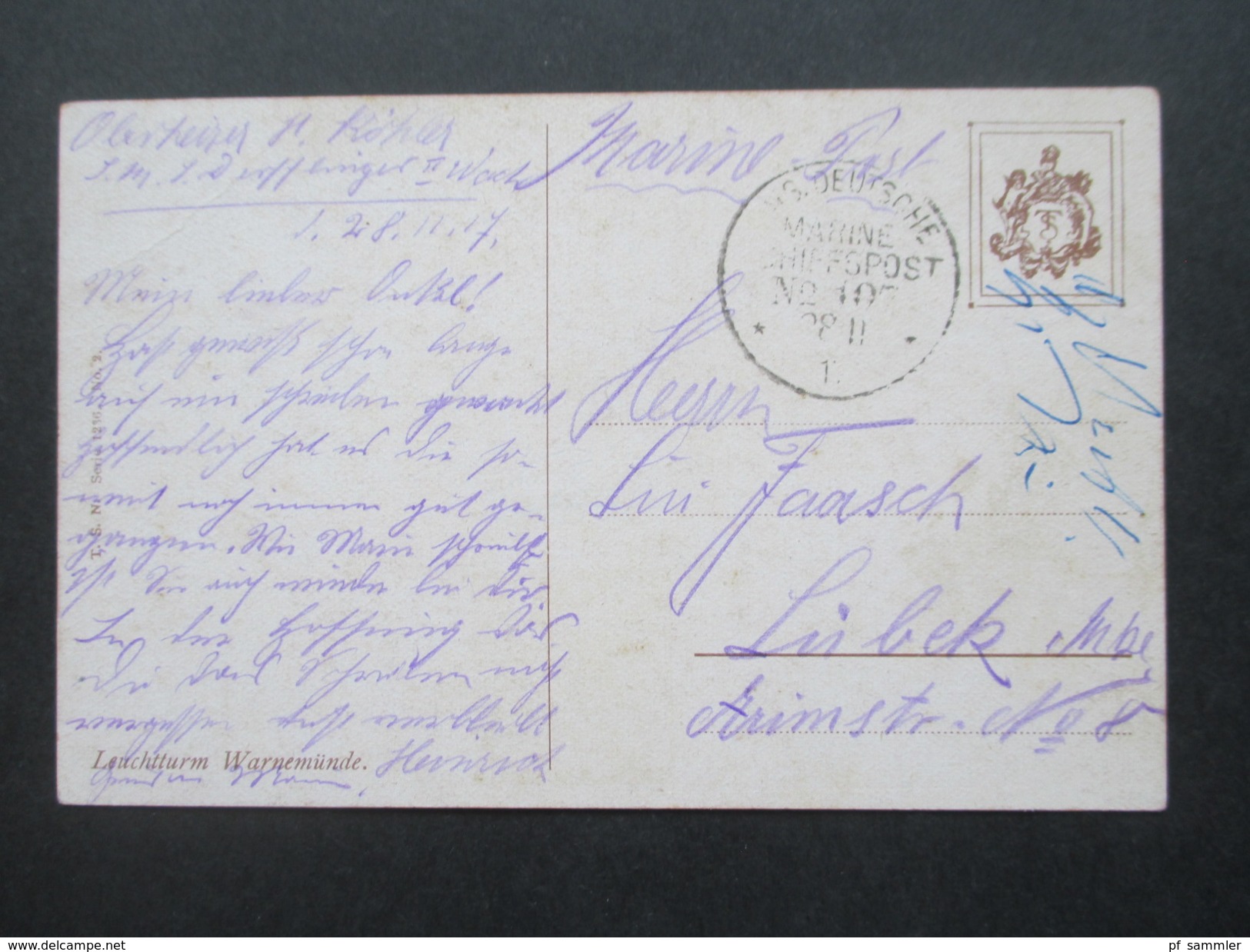 AK 1917 Künstlerkarte. Leuchtturm Warnemünde. Marine Post Deutsche Marine Schiffspost Nr. 107 - Sonstige & Ohne Zuordnung