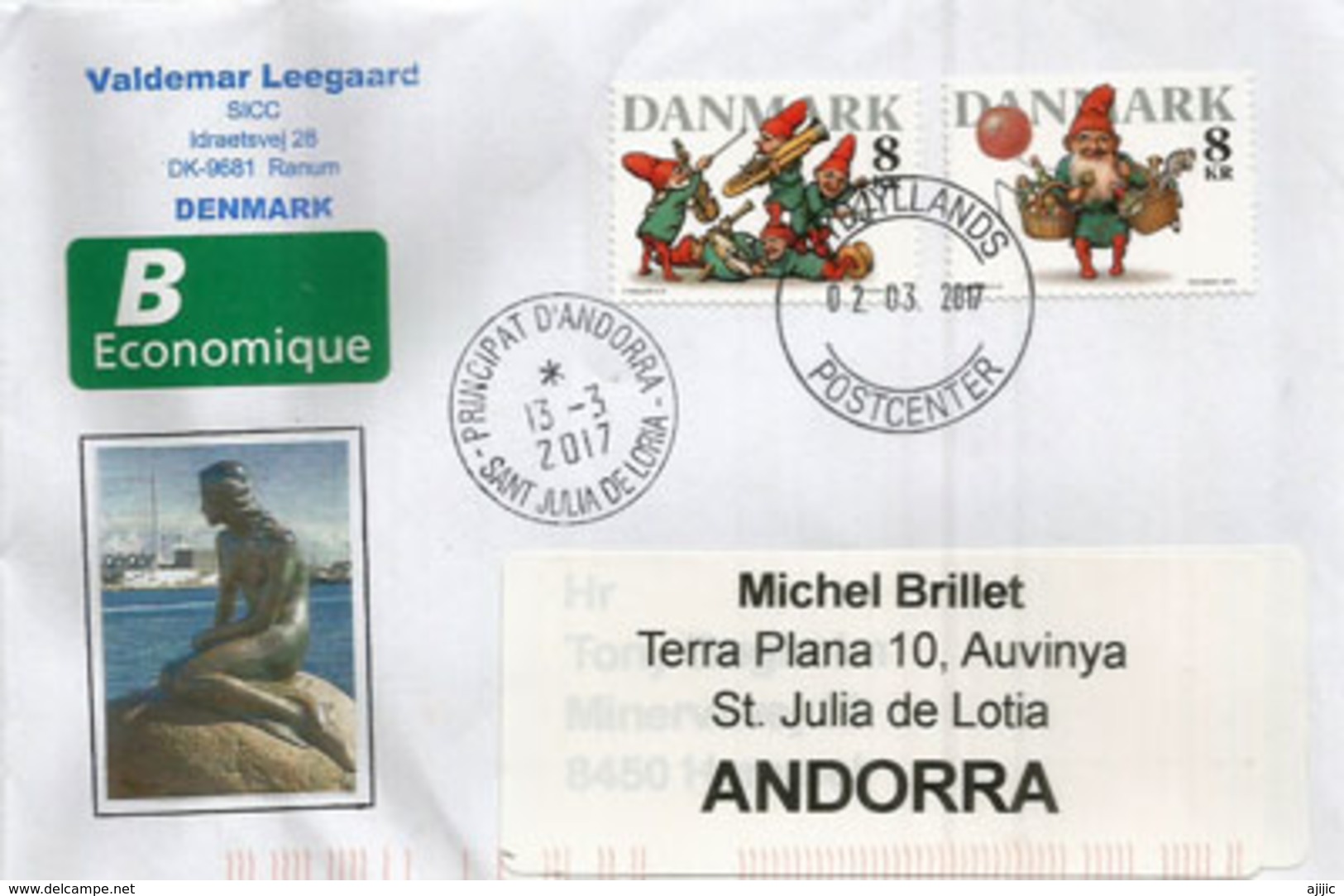 La Petite Sirène (Copenhague), Sur Lettre Danemark, Adressée  ANDORRA,avec Timbre à Date Arrivée - Lettres & Documents