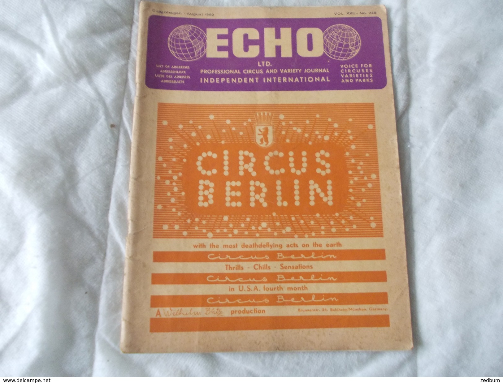 ECHO LTD Professional Circus And Variety Journal Independent International N° 246 August 1962 - Unterhaltung