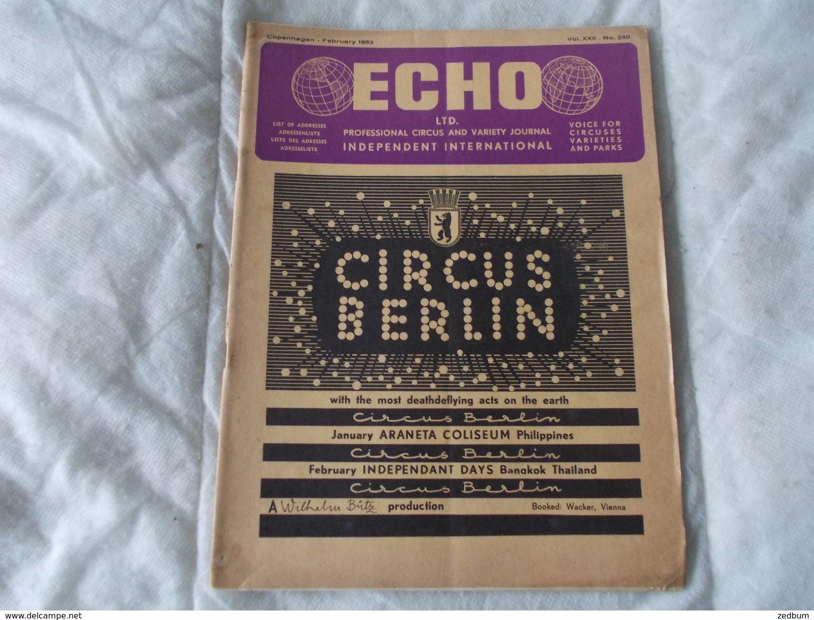 ECHO LTD Professional Circus And Variety Journal Independent International N° 240 February 1962 - Entretenimiento