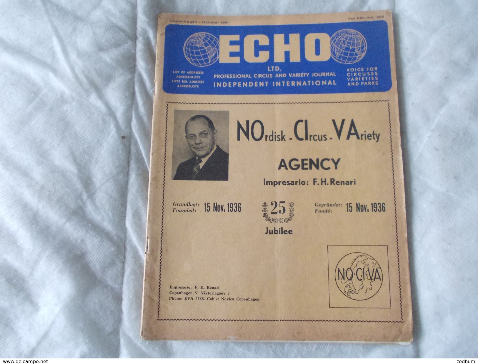 ECHO LTD Professional Circus And Variety Journal Independent International N° 236 October 1961 - Entertainment