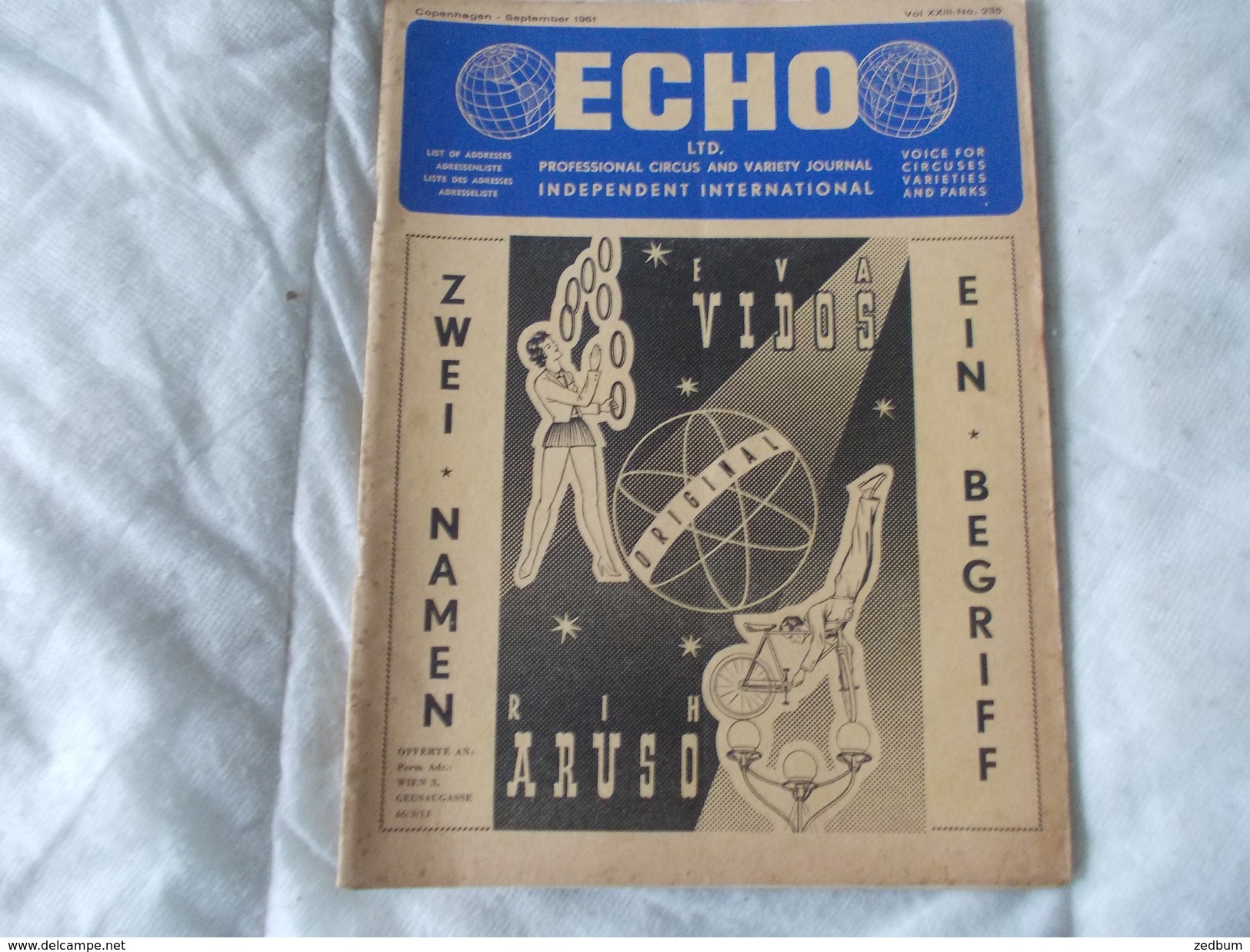 ECHO LTD Professional Circus And Variety Journal Independent International N° 235 September 1961 - Unterhaltung