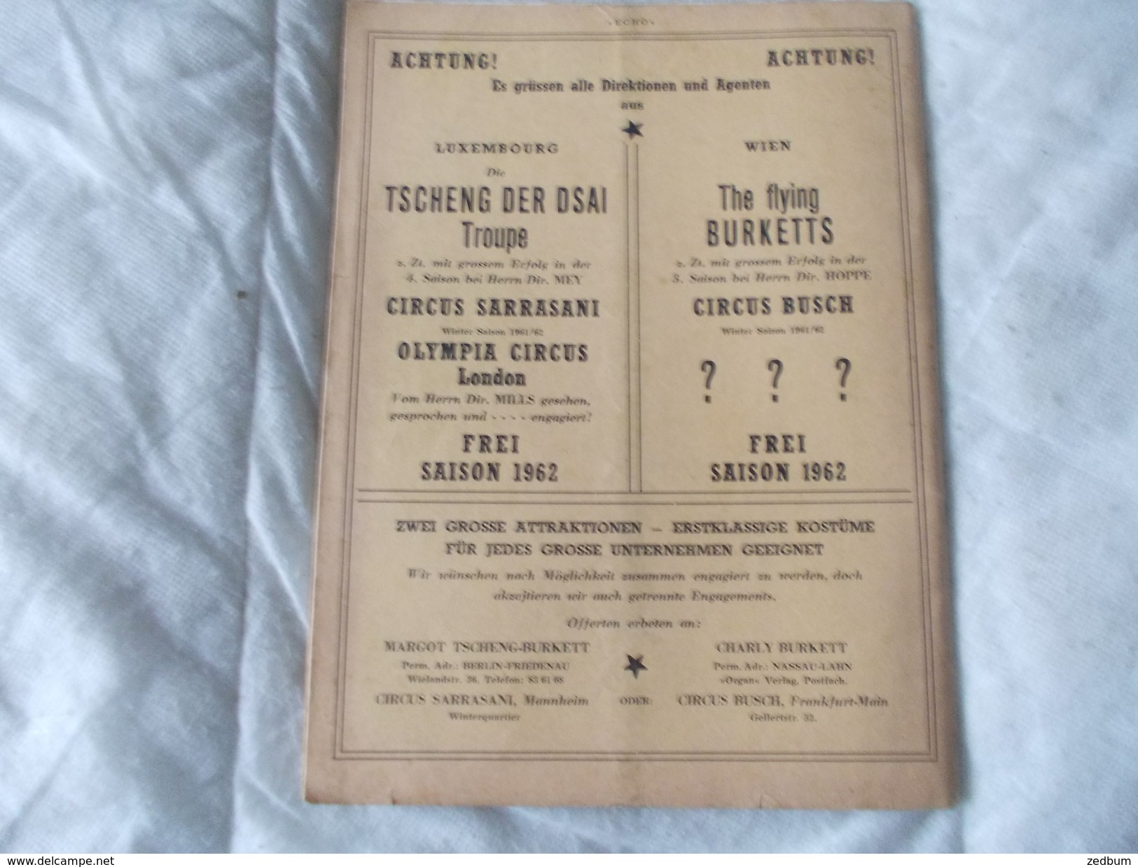 ECHO LTD Professional Circus And Variety Journal Independent International N° 235 September 1961 - Unterhaltung