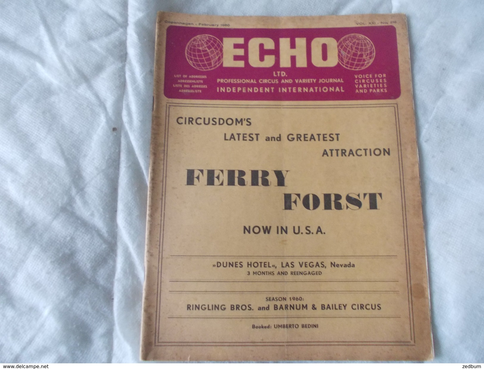 ECHO LTD Professional Circus And Variety Journal Independent International N° 216 February 1960 - Divertimento