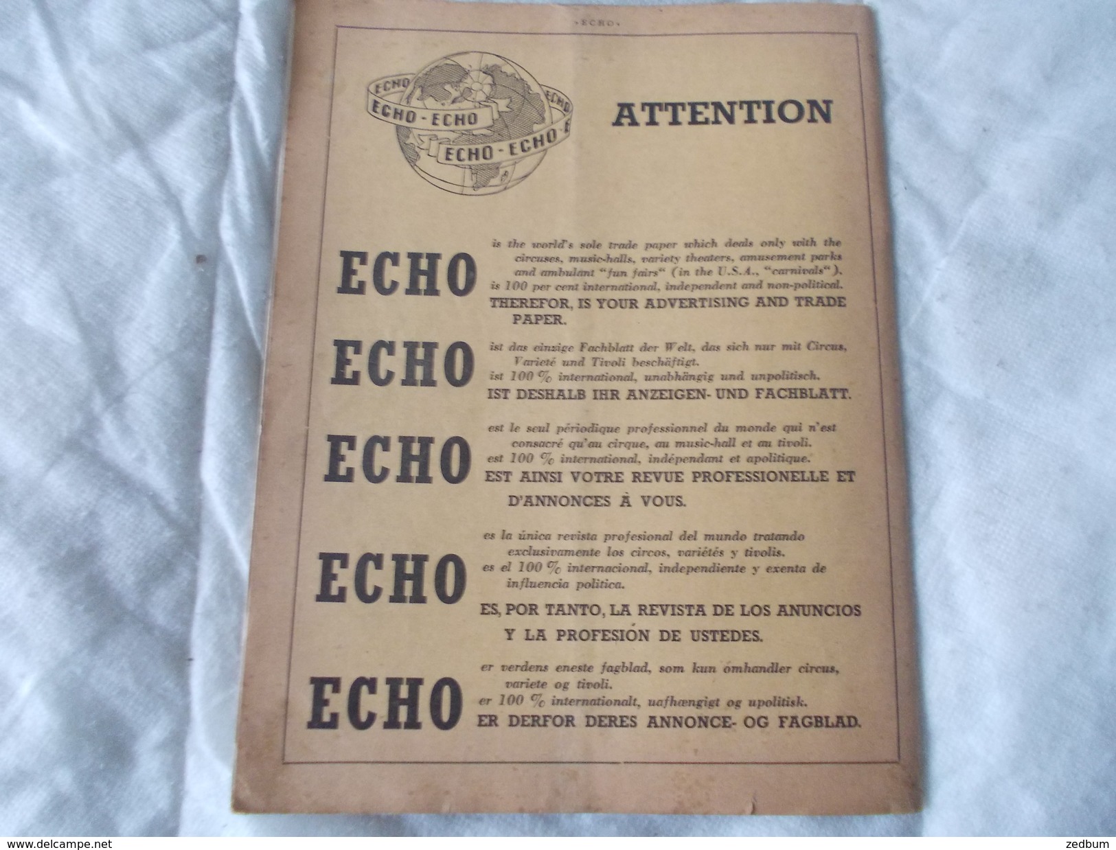 ECHO LTD Professional Circus And Variety Journal Independent International N° 216 February 1960 - Divertimento