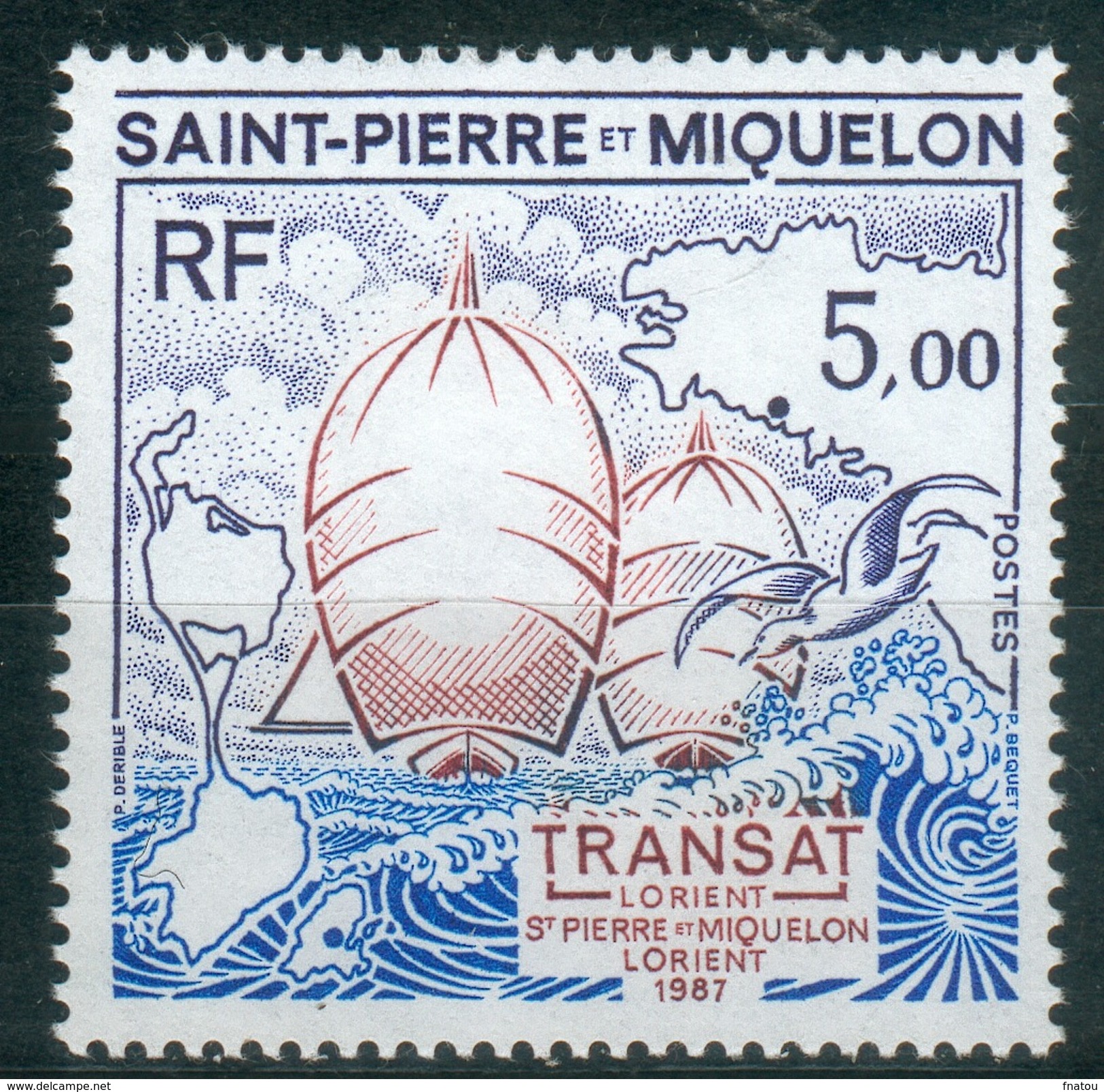 Saint Pierre And Miquelon, Sailing, Lorient-St Pierre Et Miquelon, 1987, MNH VF - Ongebruikt