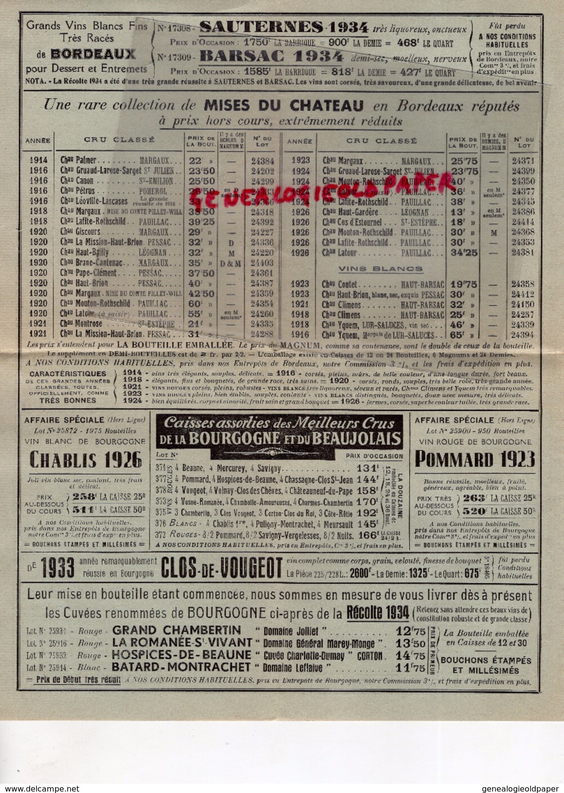 33 - BORDEAUX- CHATEAU BAUBENS MONTAGNE- DE CAMARSAC- BLANQUEFORT MEDOC- PAUILLAC-SAINT EMILION-MARGAUX-BARSAC-1934 - 1900 – 1949