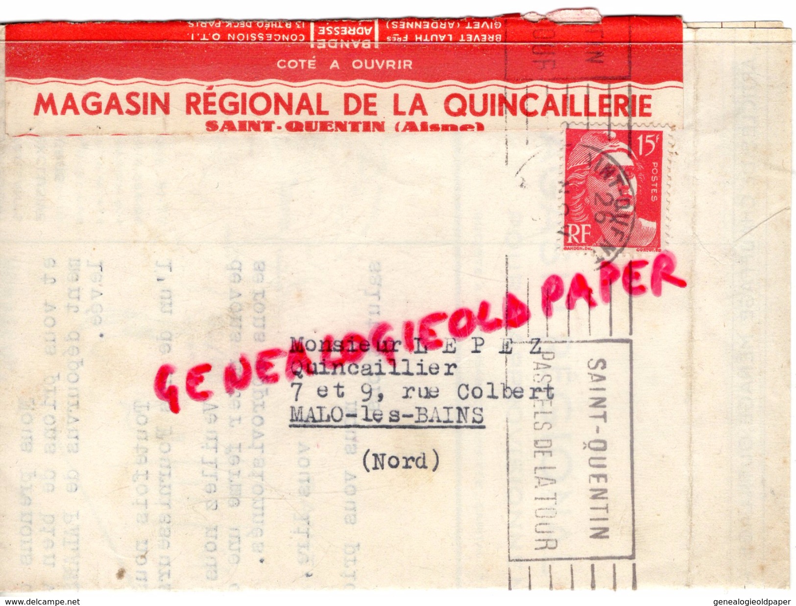 02 - ST SAINT QUENTIN - MAGASIN REGIONAL QUINCAILLERIE - A M. LEPEZ QUINCAILLER A MALO LES BAINS-59- 1949 - 1900 – 1949