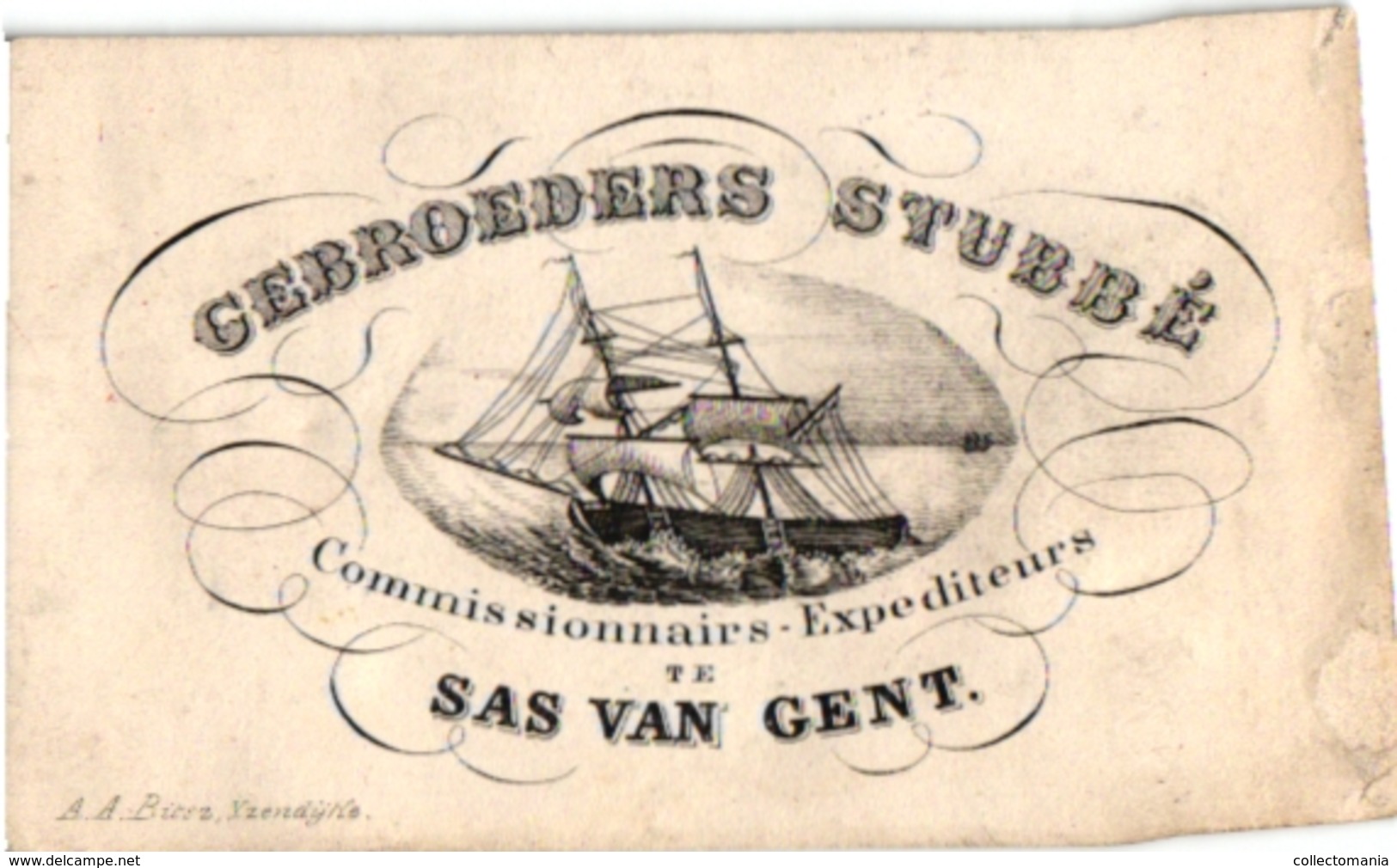 Geen Postkaart C1850 Litho Zeilboot SAS Van GENT STUBBE- Expediteurs Litho Bietsz  Yzendijke Scheepvaart, Scan Niet Goed - Terneuzen