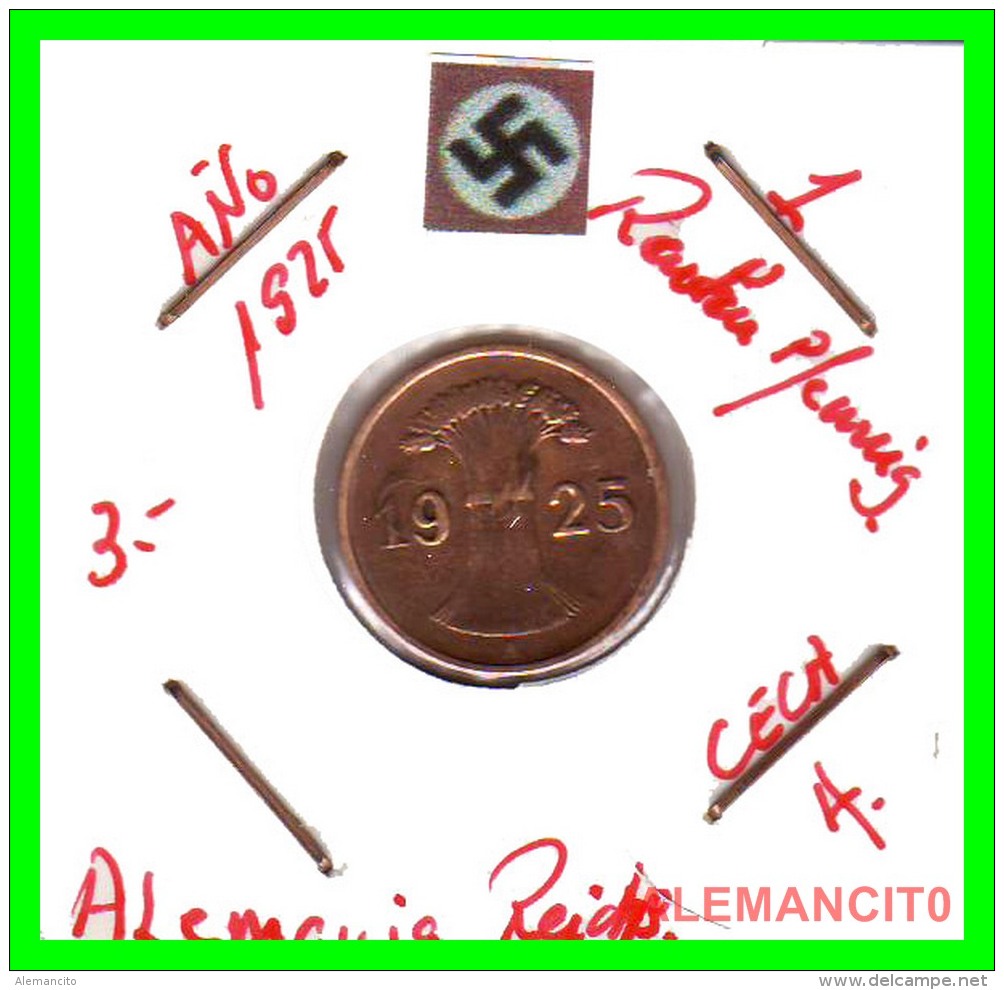 GERMANY  -   MONEDA  DE  1- REICHSPFENNIG  AÑO 1925 A  Bronze - 1 Rentenpfennig & 1 Reichspfennig