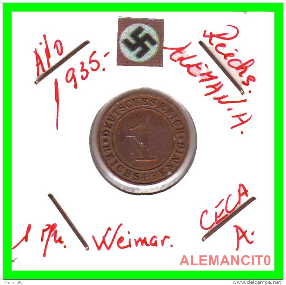 GERMANY  -   MONEDA  DE  1- REICHSPFENNIG  AÑO 1935 A   Bronze - 1 Rentenpfennig & 1 Reichspfennig