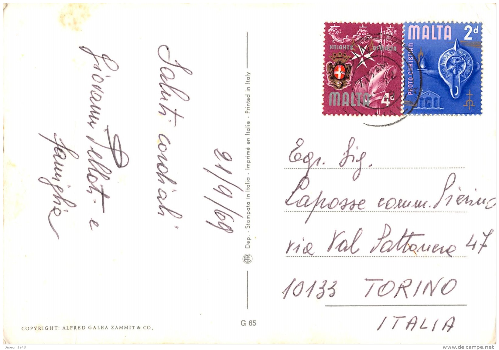 06715  "MALTA - ARGOTTI GARDENS - FLORIANA" ANIMATA. CART. ILL. ORIG. SPED. 1969 - Malta
