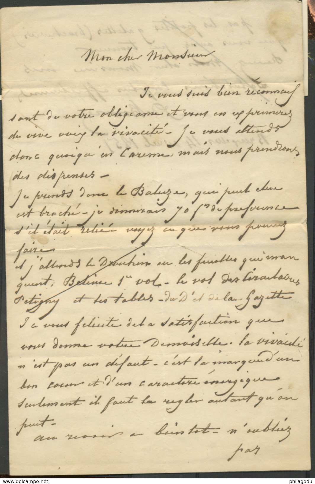 5 Sur Lettre Vers Paris 11 Avril 1851  Timbre Quatre Marges - 1849-1850 Medallions (3/5)