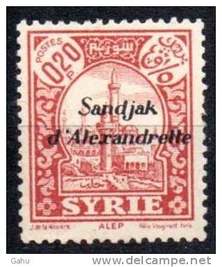 Syrie ; Sandjak D'Alexandrette ;Mth; 1938; N° Y: 2 ; Neuf  ; " Alep " ;cote Y : 1.30 E. - Autres & Non Classés