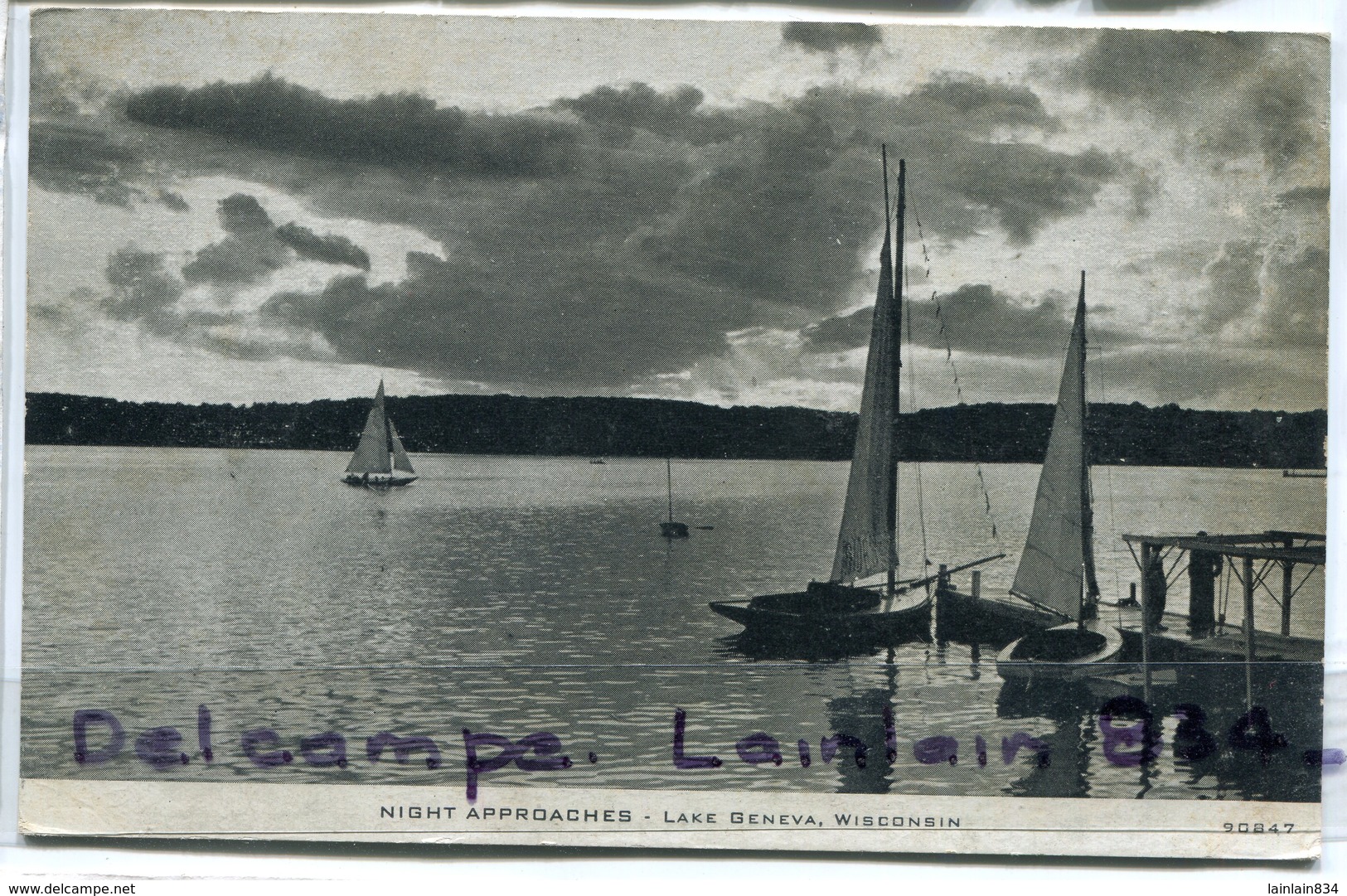 - WISCONSIN,  Night Approaches, Lake Geneva, Barques, Très épaisse, Rare, Non écrite, Splendide, TBE, Scans.. . - Racine