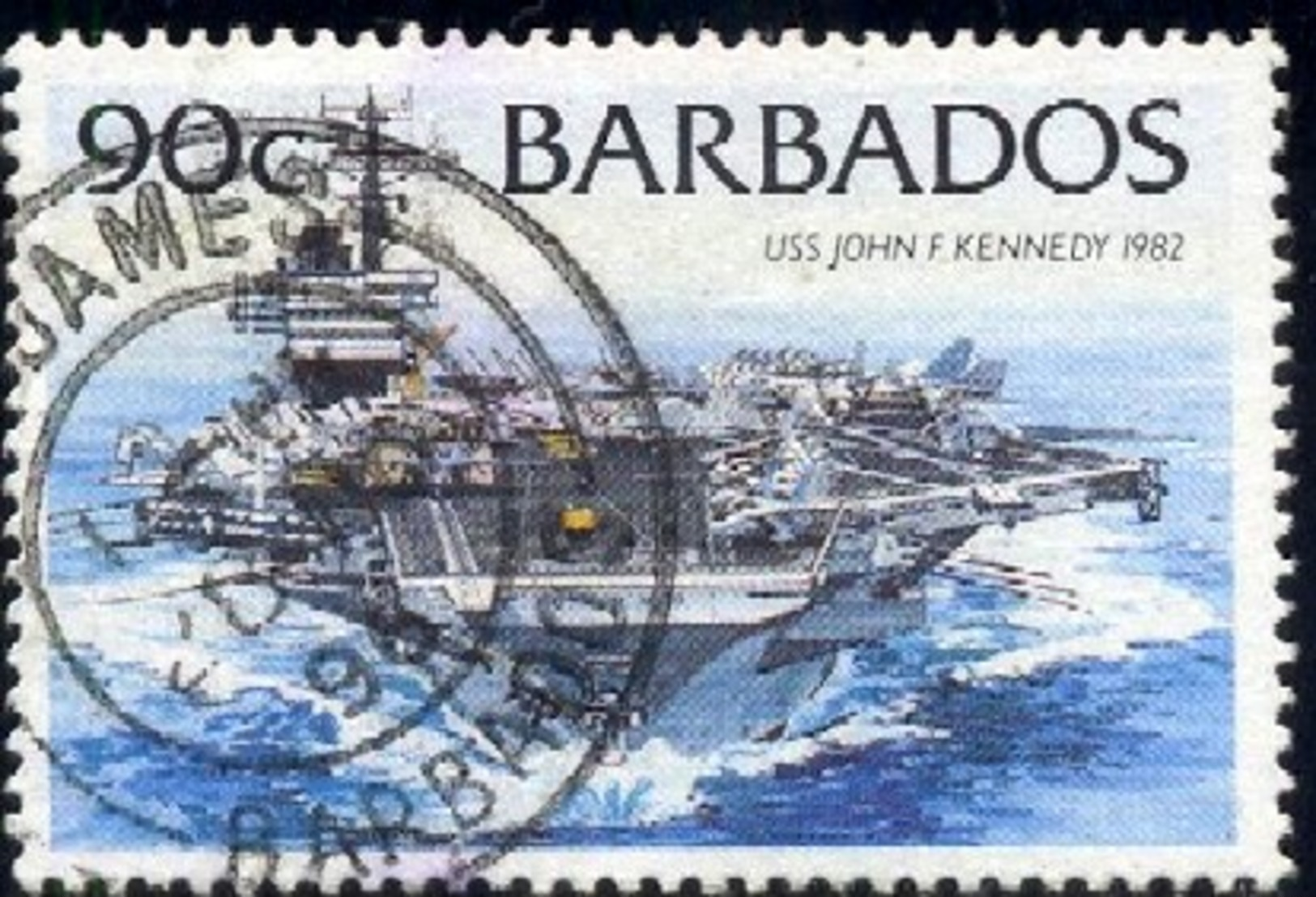 Aircraft Carrier, USS John F. Kennedy, 1982, Barbados Stamp SC#882 Used - Barbados (1966-...)