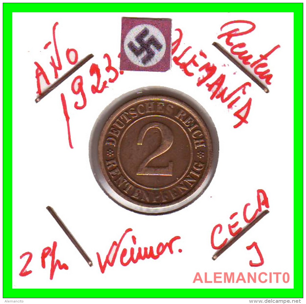 GERMANY - MONEDA DE 2- RENTENPFENNIG AÑO 1923 J  Bronze - 2 Renten- & 2 Reichspfennig
