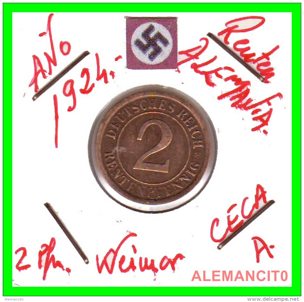 GERMANY - MONEDA DE 2- RENTENPFENNIG AÑO 1924  A Bronze - 2 Rentenpfennig & 2 Reichspfennig