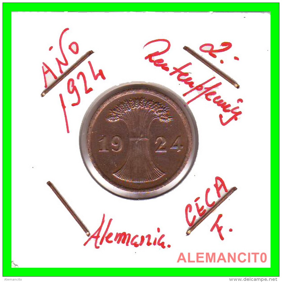 GERMANY - MONEDA DE 2- RENTENPFENNIG AÑO 1924 F  Bronze - 2 Renten- & 2 Reichspfennig