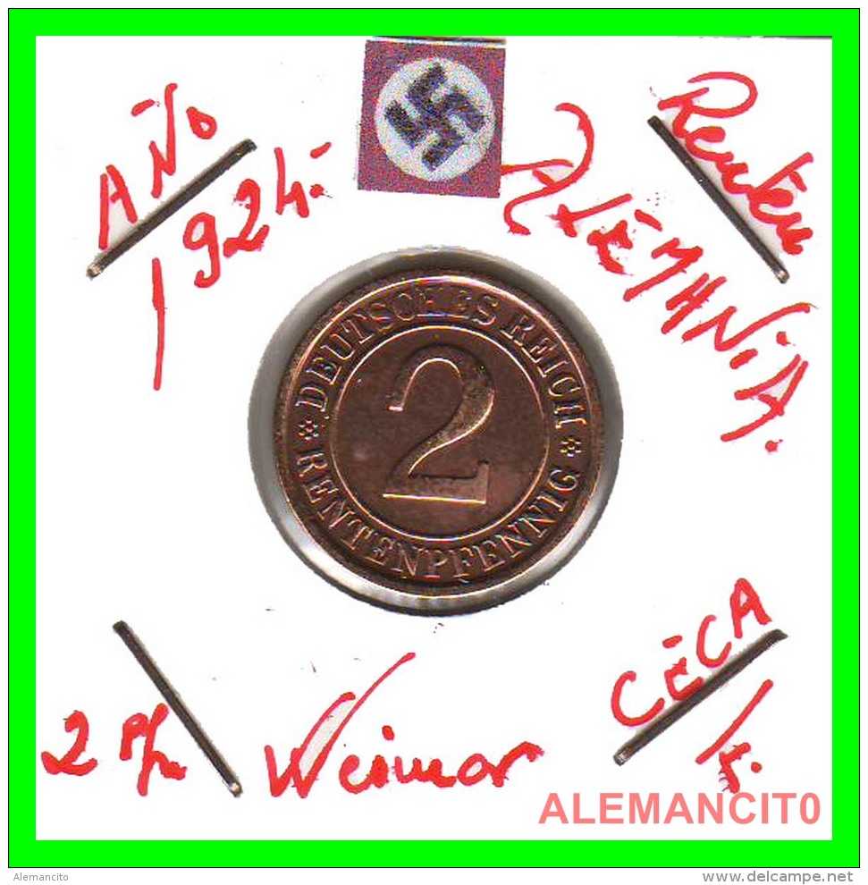 GERMANY - MONEDA DE 2- RENTENPFENNIG AÑO 1924 F  Bronze - 2 Rentenpfennig & 2 Reichspfennig