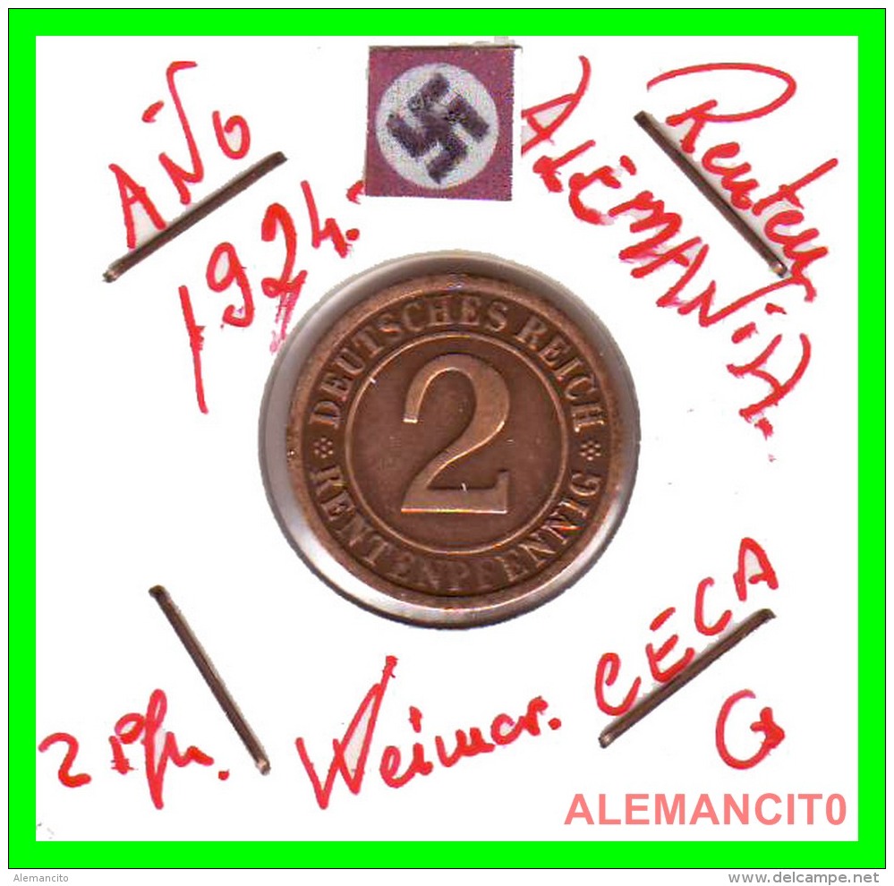 GERMANY - MONEDA DE 2- RENTENPFENNIG AÑO 1924 G  Bronze - 2 Rentenpfennig & 2 Reichspfennig