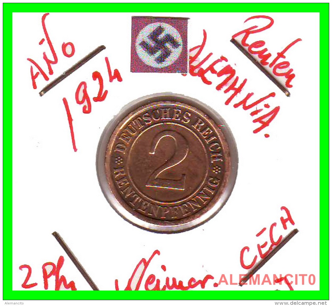 GERMANY - MONEDA DE 2- RENTENPFENNIG AÑO 1924 J  Bronze - 2 Rentenpfennig & 2 Reichspfennig