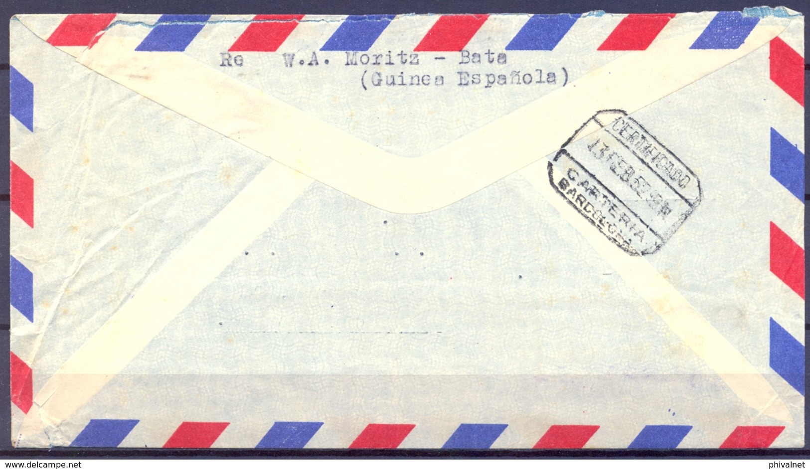 1952 , GUINEA ED. 269 , 270 X 2 , 306 , CERTIFICADO DE BATA A BARCELONA  , LLEGADA - Guinea Española